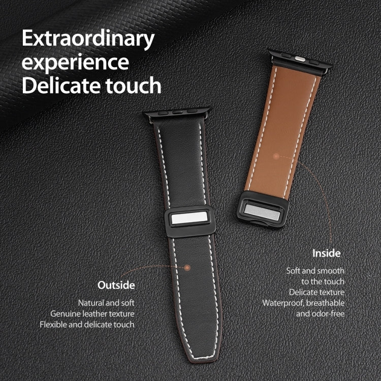 For Apple Watch SE 2023 44mm DUX DUCIS YA Series Magnetic Buckle Genuine Leather Watch Band(Black) - Watch Bands by DUX DUCIS | Online Shopping South Africa | PMC Jewellery | Buy Now Pay Later Mobicred