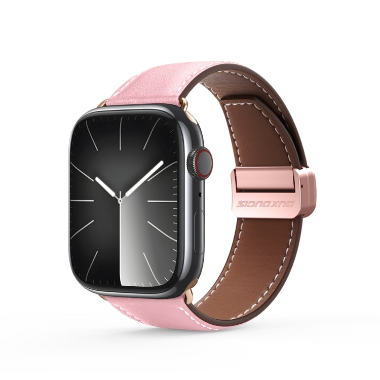 For Apple Watch SE 2023 44mm DUX DUCIS YA Series Magnetic Buckle Genuine Leather Watch Band(Pink) - Watch Bands by DUX DUCIS | Online Shopping South Africa | PMC Jewellery | Buy Now Pay Later Mobicred