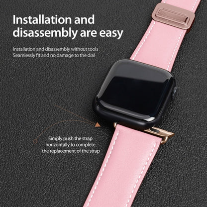 For Apple Watch SE 2023 44mm DUX DUCIS YA Series Magnetic Buckle Genuine Leather Watch Band(Pink) - Watch Bands by DUX DUCIS | Online Shopping South Africa | PMC Jewellery | Buy Now Pay Later Mobicred