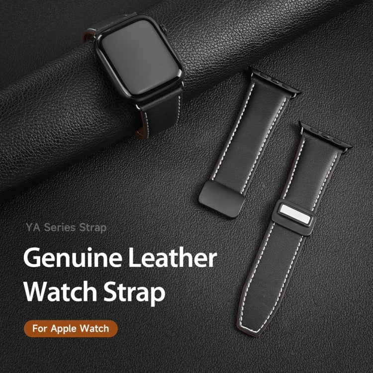 For Apple Watch Series 9 45mm DUX DUCIS YA Series Magnetic Buckle Genuine Leather Watch Band(Black) - Watch Bands by DUX DUCIS | Online Shopping South Africa | PMC Jewellery | Buy Now Pay Later Mobicred