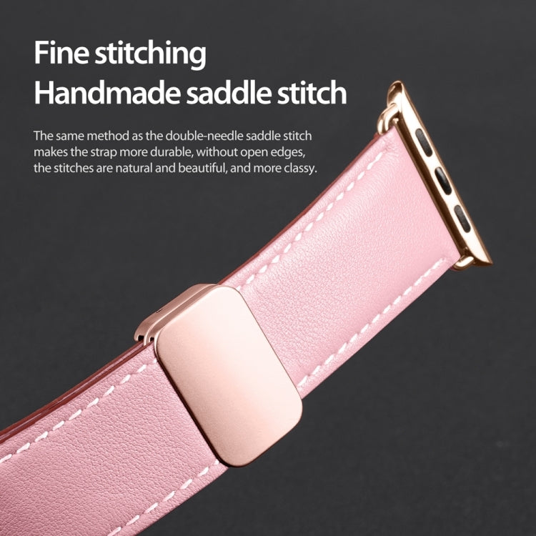 For Apple Watch Series 9 45mm DUX DUCIS YA Series Magnetic Buckle Genuine Leather Watch Band(Pink) - Watch Bands by DUX DUCIS | Online Shopping South Africa | PMC Jewellery | Buy Now Pay Later Mobicred