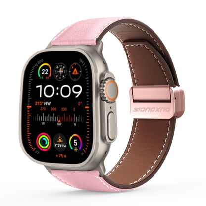 For Apple Watch Ultra 49mm DUX DUCIS YA Series Magnetic Buckle Genuine Leather Watch Band(Pink) - Watch Bands by DUX DUCIS | Online Shopping South Africa | PMC Jewellery | Buy Now Pay Later Mobicred