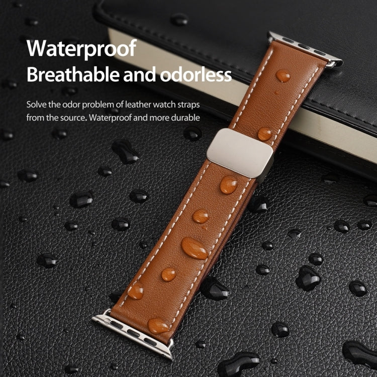 For Apple Watch Series 8 41mm DUX DUCIS YA Series Magnetic Buckle Genuine Leather Watch Band(Brown) - Watch Bands by DUX DUCIS | Online Shopping South Africa | PMC Jewellery | Buy Now Pay Later Mobicred