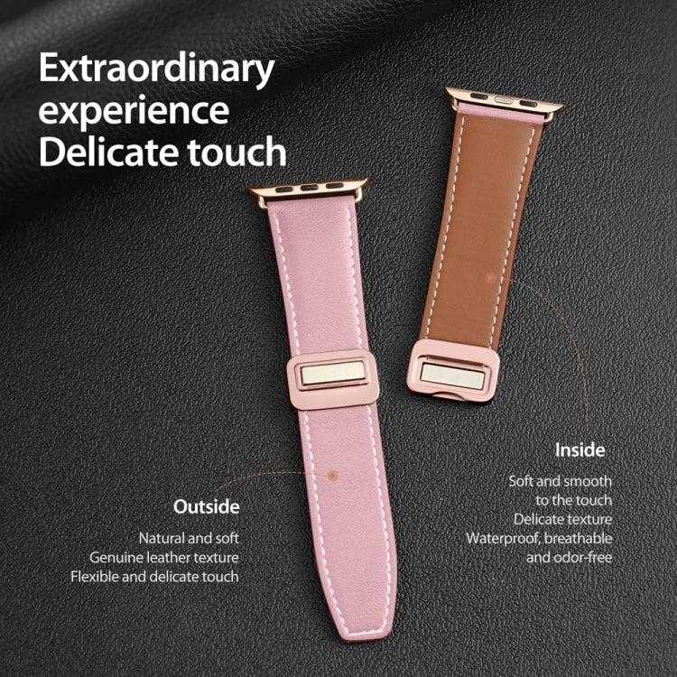 For Apple Watch SE 2022 40mm DUX DUCIS YA Series Magnetic Buckle Genuine Leather Watch Band(Pink) - Watch Bands by DUX DUCIS | Online Shopping South Africa | PMC Jewellery | Buy Now Pay Later Mobicred