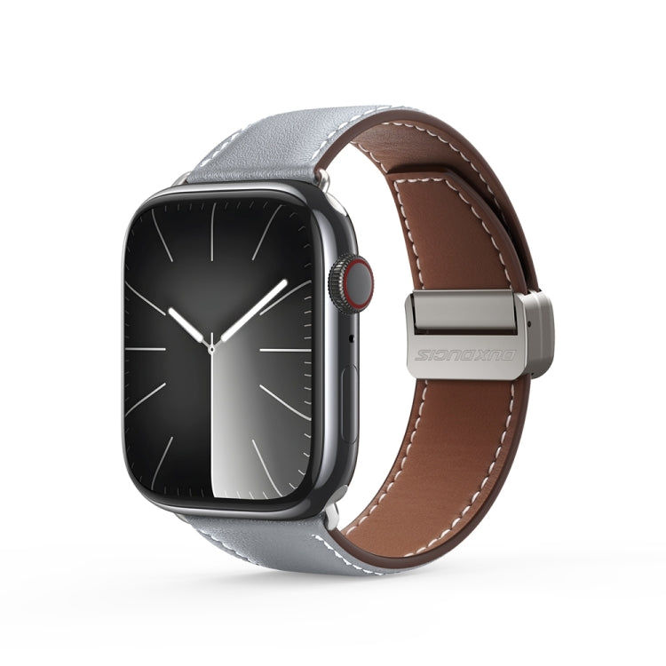 For Apple Watch SE 2022 44mm DUX DUCIS YA Series Magnetic Buckle Genuine Leather Watch Band(Grey) - Watch Bands by DUX DUCIS | Online Shopping South Africa | PMC Jewellery | Buy Now Pay Later Mobicred