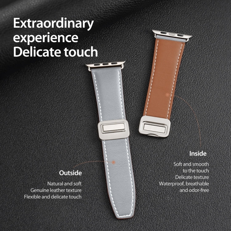 For Apple Watch SE 2022 44mm DUX DUCIS YA Series Magnetic Buckle Genuine Leather Watch Band(Grey) - Watch Bands by DUX DUCIS | Online Shopping South Africa | PMC Jewellery | Buy Now Pay Later Mobicred