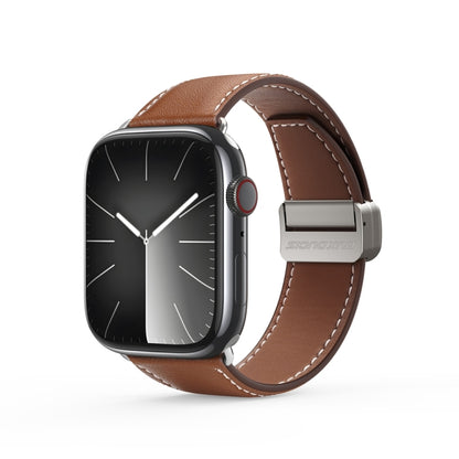 For Apple Watch Series 7 41mm DUX DUCIS YA Series Magnetic Buckle Genuine Leather Watch Band(Brown) - Watch Bands by DUX DUCIS | Online Shopping South Africa | PMC Jewellery | Buy Now Pay Later Mobicred