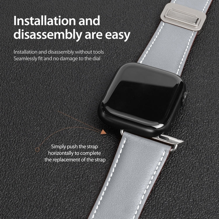 For Apple Watch Series 7 41mm DUX DUCIS YA Series Magnetic Buckle Genuine Leather Watch Band(Grey) - Watch Bands by DUX DUCIS | Online Shopping South Africa | PMC Jewellery | Buy Now Pay Later Mobicred