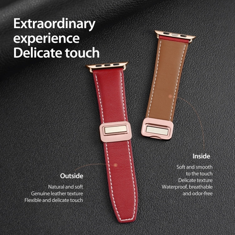 For Apple Watch Series 7 41mm DUX DUCIS YA Series Magnetic Buckle Genuine Leather Watch Band(Red) - Watch Bands by DUX DUCIS | Online Shopping South Africa | PMC Jewellery | Buy Now Pay Later Mobicred