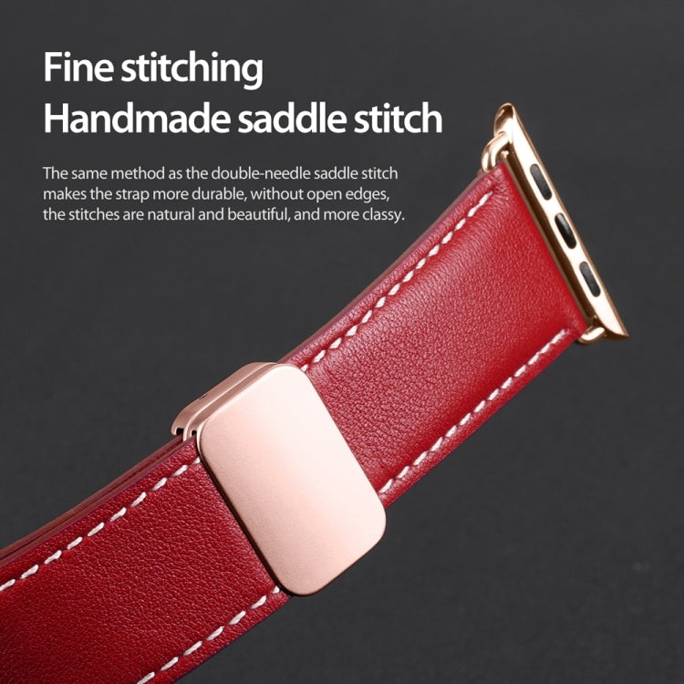 For Apple Watch Series 7 41mm DUX DUCIS YA Series Magnetic Buckle Genuine Leather Watch Band(Red) - Watch Bands by DUX DUCIS | Online Shopping South Africa | PMC Jewellery | Buy Now Pay Later Mobicred