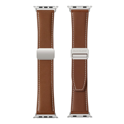 For Apple Watch Series 7 45mm DUX DUCIS YA Series Magnetic Buckle Genuine Leather Watch Band(Brown) - Watch Bands by DUX DUCIS | Online Shopping South Africa | PMC Jewellery | Buy Now Pay Later Mobicred