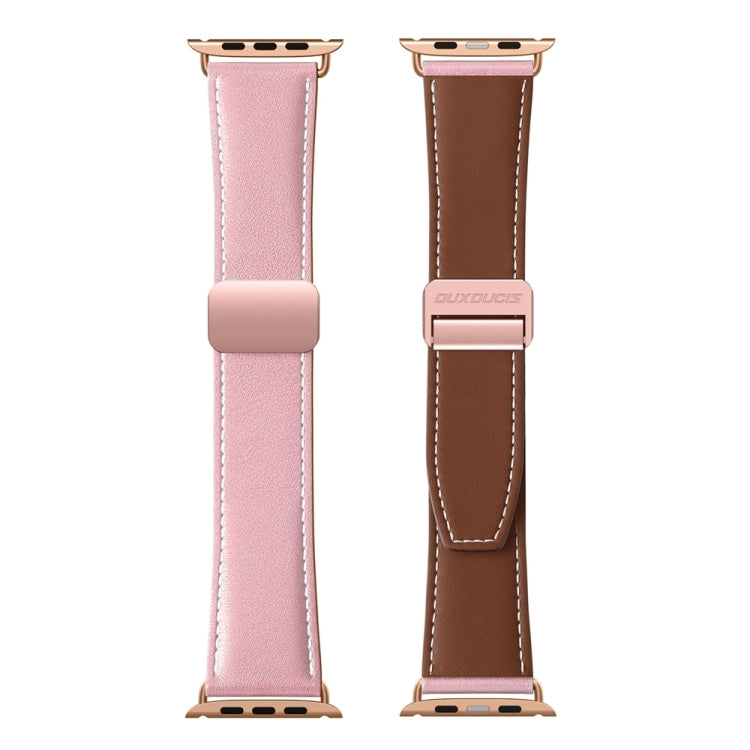 For Apple Watch Series 6 44mm DUX DUCIS YA Series Magnetic Buckle Genuine Leather Watch Band(Pink) - Watch Bands by DUX DUCIS | Online Shopping South Africa | PMC Jewellery | Buy Now Pay Later Mobicred