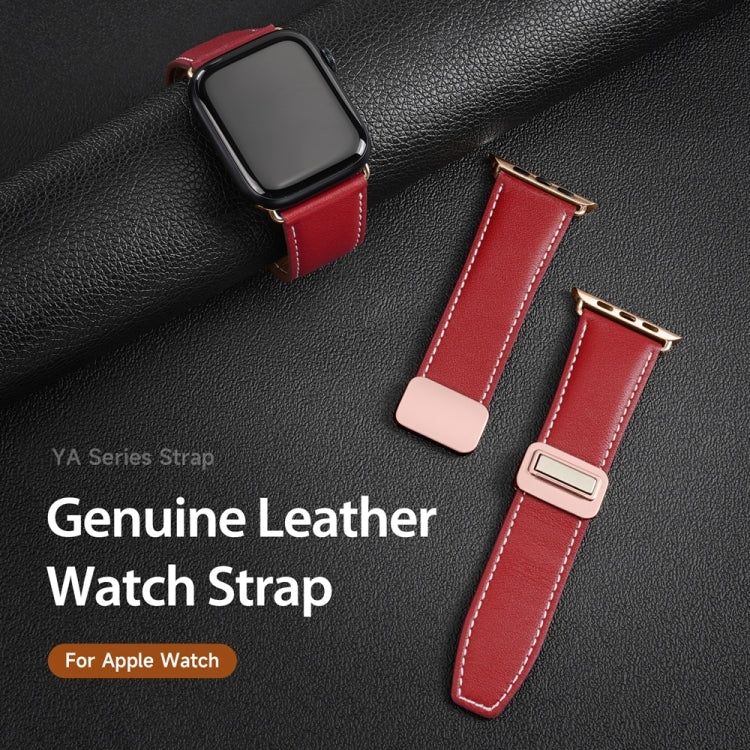 For Apple Watch Series 6 44mm DUX DUCIS YA Series Magnetic Buckle Genuine Leather Watch Band(Red) - Watch Bands by DUX DUCIS | Online Shopping South Africa | PMC Jewellery | Buy Now Pay Later Mobicred