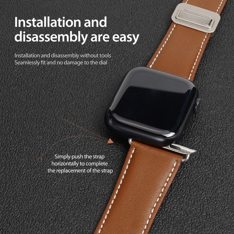 For Apple Watch Series 4 40mm DUX DUCIS YA Series Magnetic Buckle Genuine Leather Watch Band(Brown) - Watch Bands by DUX DUCIS | Online Shopping South Africa | PMC Jewellery | Buy Now Pay Later Mobicred