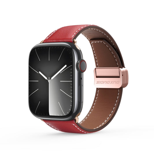 For Apple Watch Series 3 42mm DUX DUCIS YA Series Magnetic Buckle Genuine Leather Watch Band(Red) - Watch Bands by DUX DUCIS | Online Shopping South Africa | PMC Jewellery | Buy Now Pay Later Mobicred