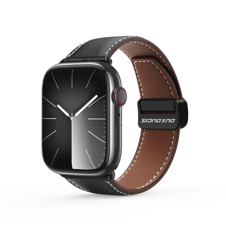 For Apple Watch Series 2 42mm DUX DUCIS YA Series Magnetic Buckle Genuine Leather Watch Band(Black) - Watch Bands by DUX DUCIS | Online Shopping South Africa | PMC Jewellery | Buy Now Pay Later Mobicred