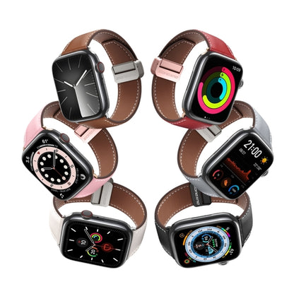 For Apple Watch Series 8 45mm DUX DUCIS YA Series Magnetic Buckle Genuine Leather Watch Band(Pink) - Watch Bands by DUX DUCIS | Online Shopping South Africa | PMC Jewellery | Buy Now Pay Later Mobicred