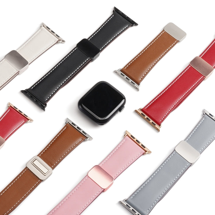 For Apple Watch Series 8 45mm DUX DUCIS YA Series Magnetic Buckle Genuine Leather Watch Band(White) - Watch Bands by DUX DUCIS | Online Shopping South Africa | PMC Jewellery | Buy Now Pay Later Mobicred