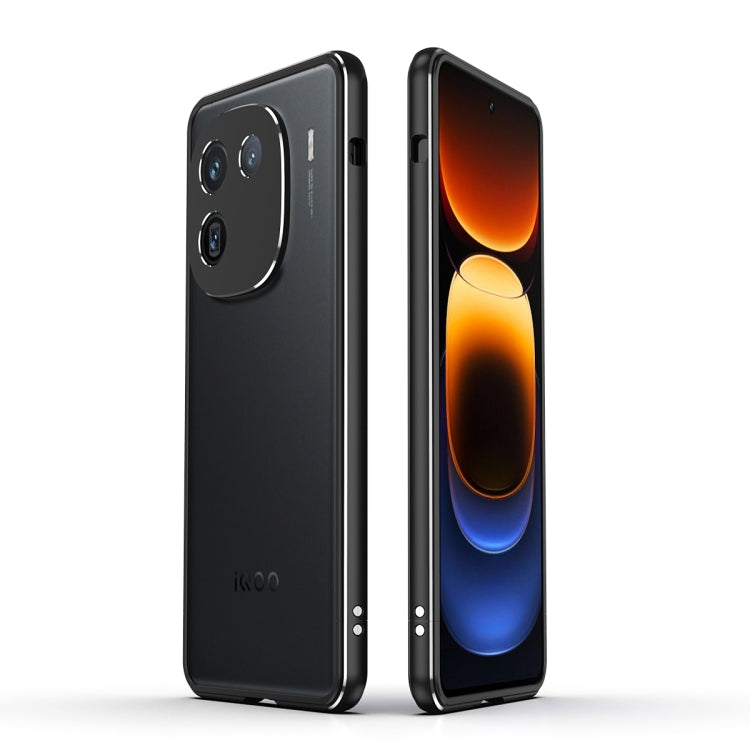 For vivo iQOO 12 Aurora Series Lens Protector + Metal Frame Phone Case(Black Silver) - iQOO 12 Cases by PMC TechLife | Online Shopping South Africa | PMC TechLife | Buy Now Pay Later Mobicred