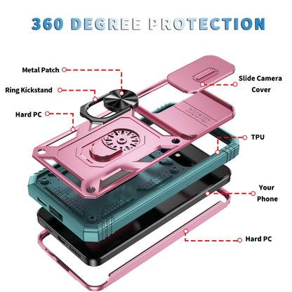 For Samsung Galaxy S24 5G Sliding Camshield TPU + PC Phone Case with Holder(Pink+Green) - Galaxy S24 5G Cases by PMC Jewellery | Online Shopping South Africa | PMC Jewellery