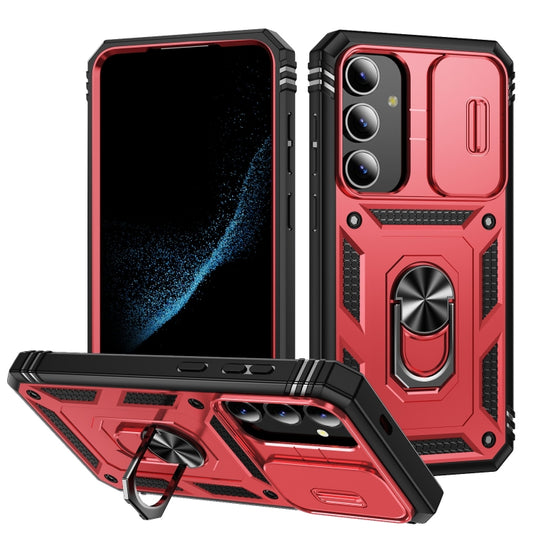 For Samsung Galaxy S24 5G Sliding Camshield TPU + PC Phone Case with Holder(Red+Black) - Galaxy S24 5G Cases by PMC Jewellery | Online Shopping South Africa | PMC Jewellery