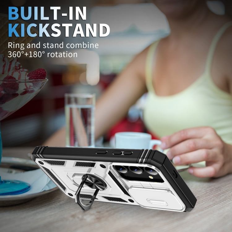 For Samsung Galaxy S24+ 5G Sliding Camshield TPU + PC Phone Case with Holder(White+Black) - Galaxy S24+ 5G Cases by PMC TechLife | Online Shopping South Africa | PMC TechLife
