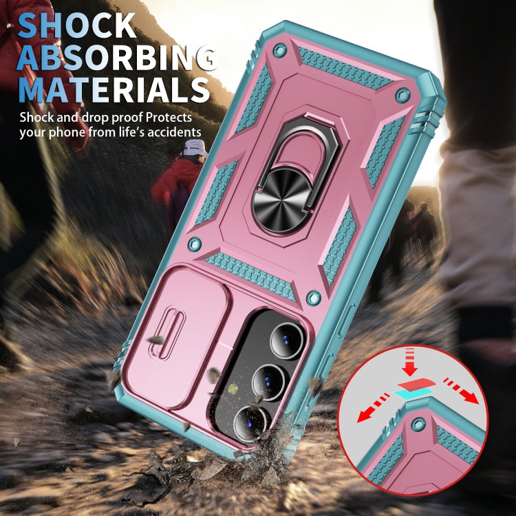 For Samsung Galaxy S24+ 5G Sliding Camshield TPU + PC Phone Case with Holder(Pink+Green) - Galaxy S24+ 5G Cases by PMC TechLife | Online Shopping South Africa | PMC TechLife