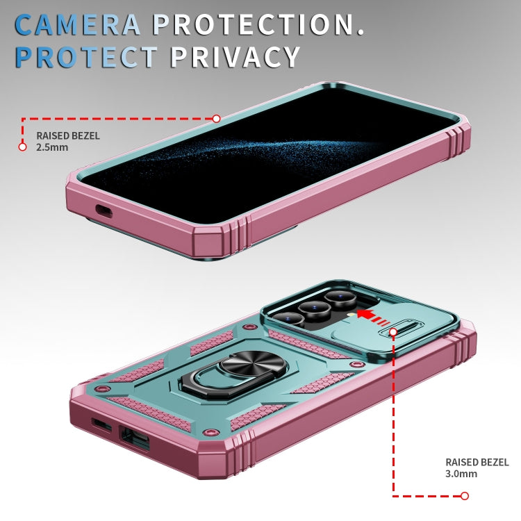 For Samsung Galaxy S24+ 5G Sliding Camshield TPU + PC Phone Case with Holder(Green+Pink) - Galaxy S24+ 5G Cases by PMC TechLife | Online Shopping South Africa | PMC TechLife