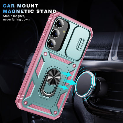 For Samsung Galaxy S24+ 5G Sliding Camshield TPU + PC Phone Case with Holder(Green+Pink) - Galaxy S24+ 5G Cases by PMC Jewellery | Online Shopping South Africa | PMC Jewellery