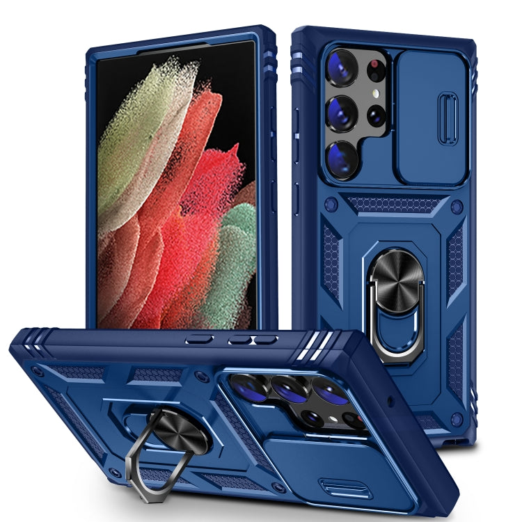 For Samsung Galaxy S24 Ultra 5G Sliding Camshield TPU + PC Phone Case with Holder(Navy Blue) - Galaxy S24 Ultra 5G Cases by PMC TechLife | Online Shopping South Africa | PMC TechLife