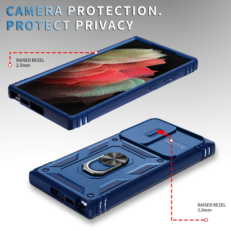 For Samsung Galaxy S24 Ultra 5G Sliding Camshield TPU + PC Phone Case with Holder(Navy Blue) - Galaxy S24 Ultra 5G Cases by PMC TechLife | Online Shopping South Africa | PMC TechLife