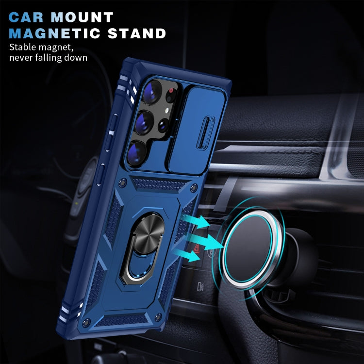 For Samsung Galaxy S24 Ultra 5G Sliding Camshield TPU + PC Phone Case with Holder(Navy Blue) - Galaxy S24 Ultra 5G Cases by PMC TechLife | Online Shopping South Africa | PMC TechLife