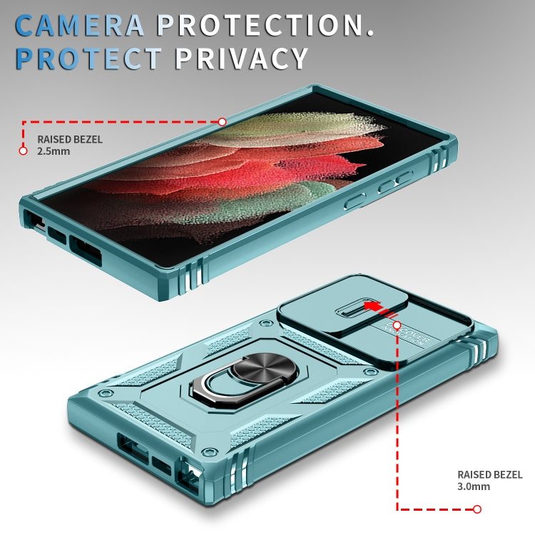 For Samsung Galaxy S24 Ultra 5G Sliding Camshield TPU + PC Phone Case with Holder(Green) - Galaxy S24 Ultra 5G Cases by PMC TechLife | Online Shopping South Africa | PMC TechLife