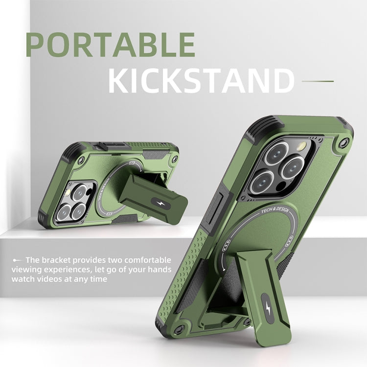 For iPhone 15 Pro MagSafe Holder Armor PC Hybrid TPU Phone Case(Army Green) - iPhone 15 Pro Cases by PMC TechLife | Online Shopping South Africa | PMC TechLife
