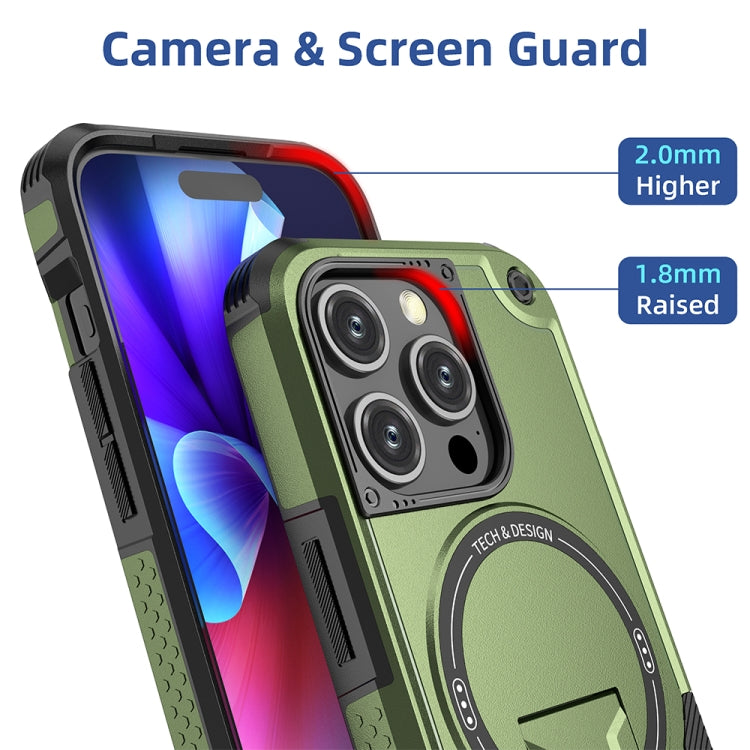 For iPhone 15 Pro MagSafe Holder Armor PC Hybrid TPU Phone Case(Army Green) - iPhone 15 Pro Cases by PMC Jewellery | Online Shopping South Africa | PMC Jewellery