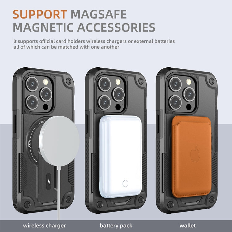 For iPhone 15 Plus MagSafe Holder Armor PC Hybrid TPU Phone Case(Black) - iPhone 15 Plus Cases by PMC TechLife | Online Shopping South Africa | PMC TechLife