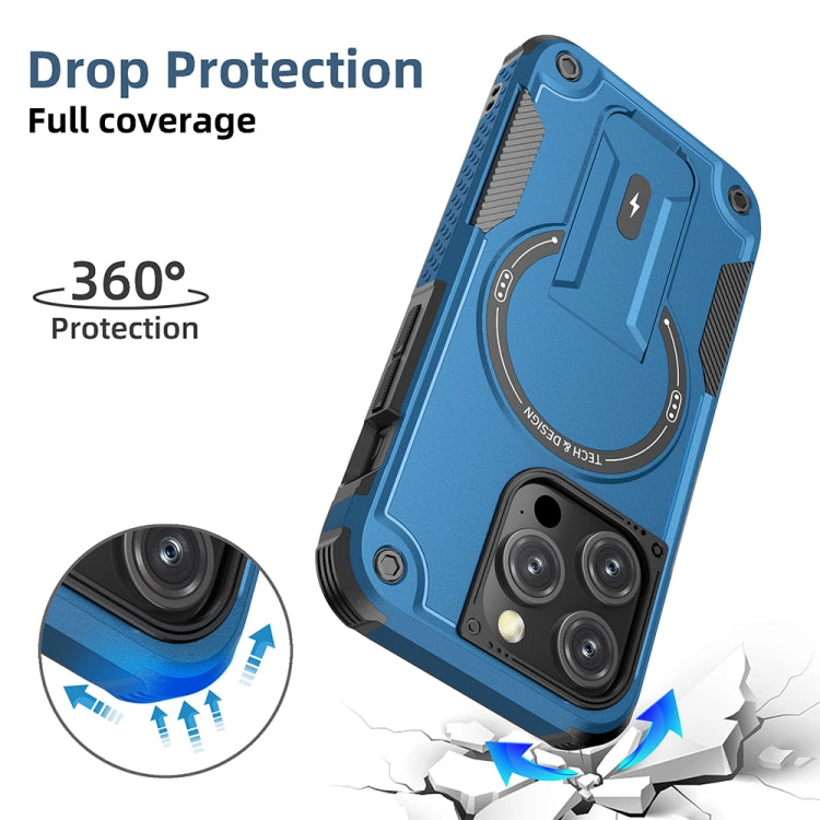 For iPhone 15 MagSafe Holder Armor PC Hybrid TPU Phone Case(Dark Blue) - iPhone 15 Cases by PMC TechLife | Online Shopping South Africa | PMC TechLife