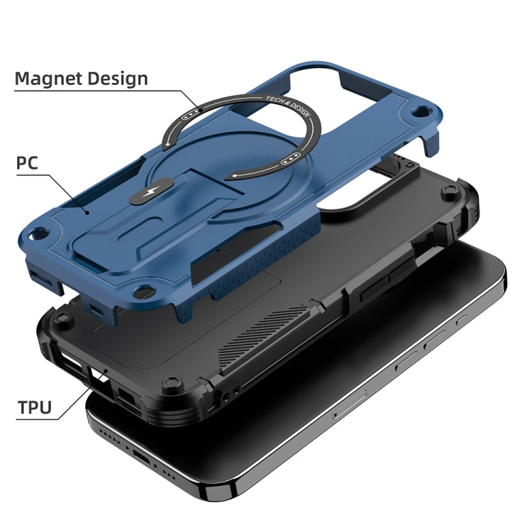 For iPhone 15 MagSafe Holder Armor PC Hybrid TPU Phone Case(Dark Blue) - iPhone 15 Cases by PMC TechLife | Online Shopping South Africa | PMC TechLife