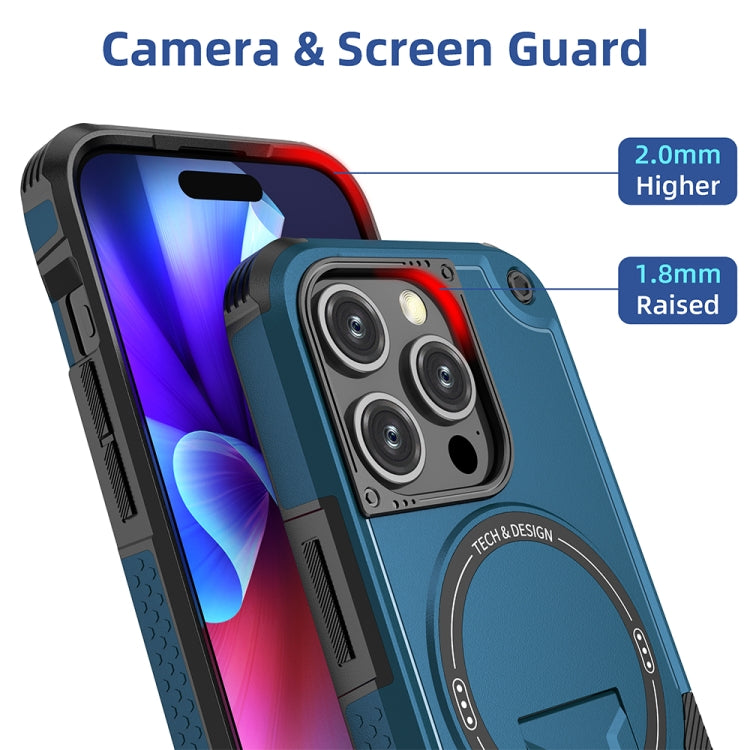 For iPhone 15 MagSafe Holder Armor PC Hybrid TPU Phone Case(Dark Blue) - iPhone 15 Cases by PMC TechLife | Online Shopping South Africa | PMC TechLife