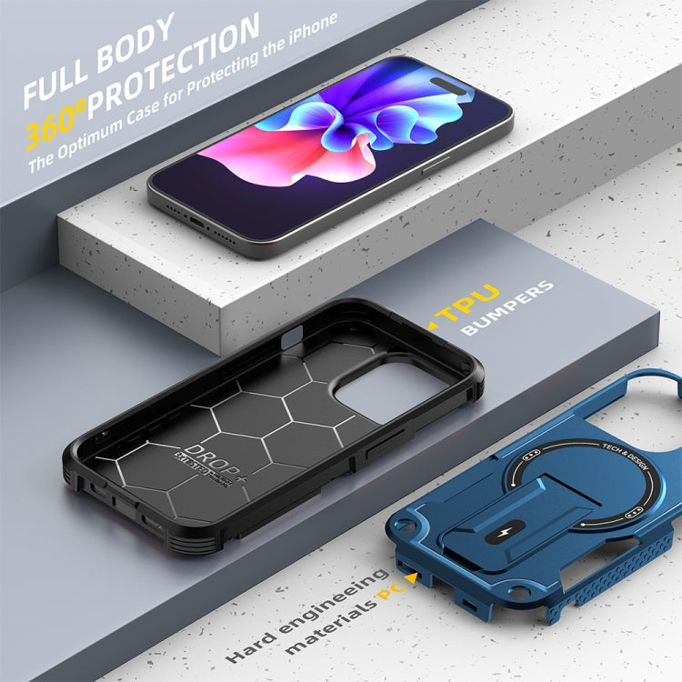 For iPhone 15 MagSafe Holder Armor PC Hybrid TPU Phone Case(Dark Blue) - iPhone 15 Cases by PMC TechLife | Online Shopping South Africa | PMC TechLife