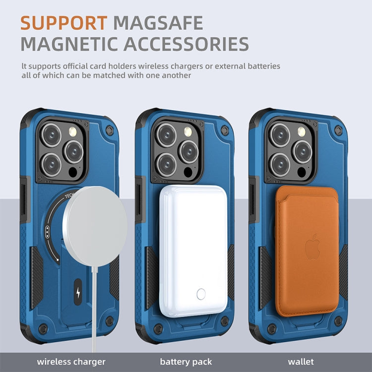 For iPhone 15 MagSafe Holder Armor PC Hybrid TPU Phone Case(Dark Blue) - iPhone 15 Cases by PMC TechLife | Online Shopping South Africa | PMC TechLife
