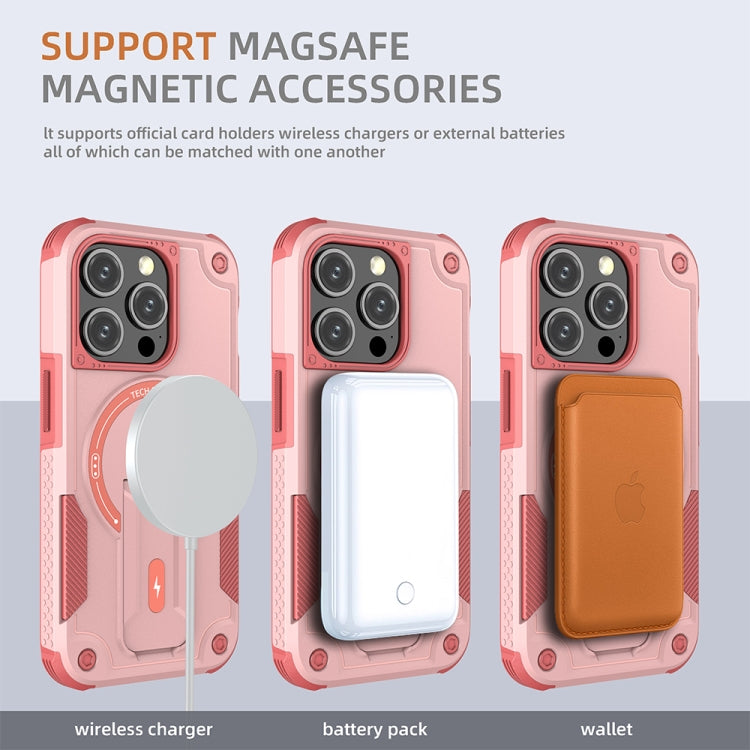 For iPhone 14 Plus MagSafe Holder Armor PC Hybrid TPU Phone Case(Pink) - iPhone 14 Plus Cases by PMC Jewellery | Online Shopping South Africa | PMC Jewellery