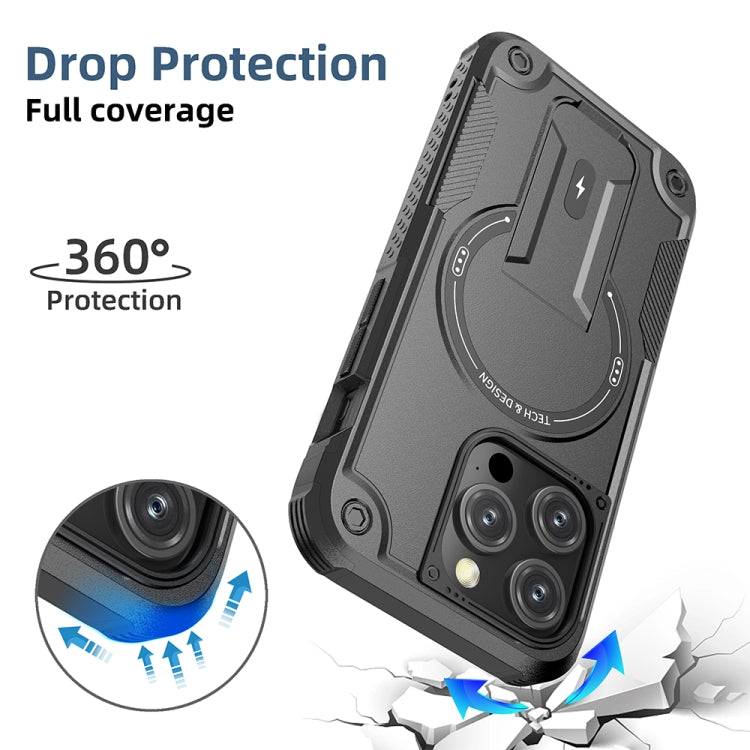 For iPhone 14 Pro Max MagSafe Holder Armor PC Hybrid TPU Phone Case(Black) - iPhone 14 Pro Max Cases by PMC TechLife | Online Shopping South Africa | PMC TechLife