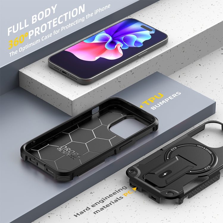 For iPhone 14 Pro Max MagSafe Holder Armor PC Hybrid TPU Phone Case(Black) - iPhone 14 Pro Max Cases by PMC TechLife | Online Shopping South Africa | PMC TechLife