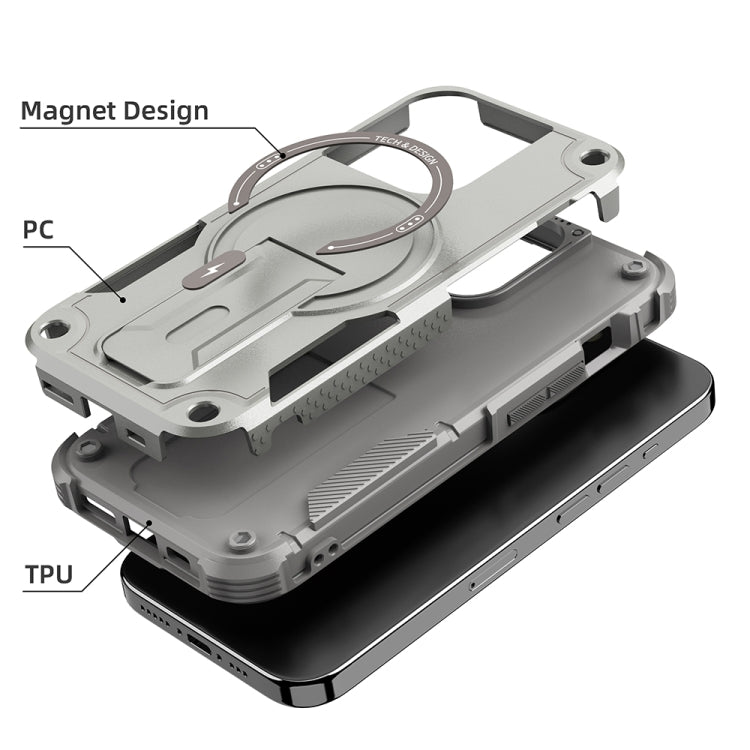 For iPhone 13 Pro MagSafe Holder Armor PC Hybrid TPU Phone Case(Grey) - iPhone 13 Pro Cases by PMC Jewellery | Online Shopping South Africa | PMC Jewellery