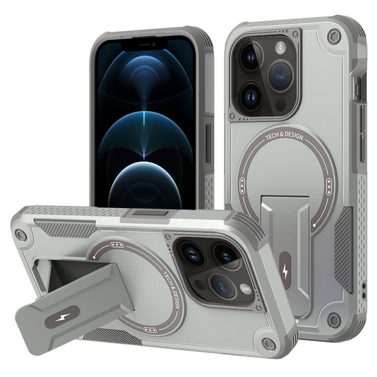 For iPhone 12 Pro Max MagSafe Holder Armor PC Hybrid TPU Phone Case(Grey) - iPhone 12 Pro Max Cases by PMC Jewellery | Online Shopping South Africa | PMC Jewellery