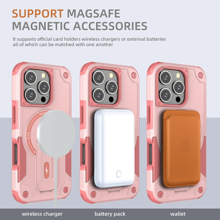 For iPhone 16 Pro Armor Magsafe Holder PC Hybrid TPU Phone Case(Pink) - iPhone 16 Pro Cases by PMC Jewellery | Online Shopping South Africa | PMC Jewellery | Buy Now Pay Later Mobicred