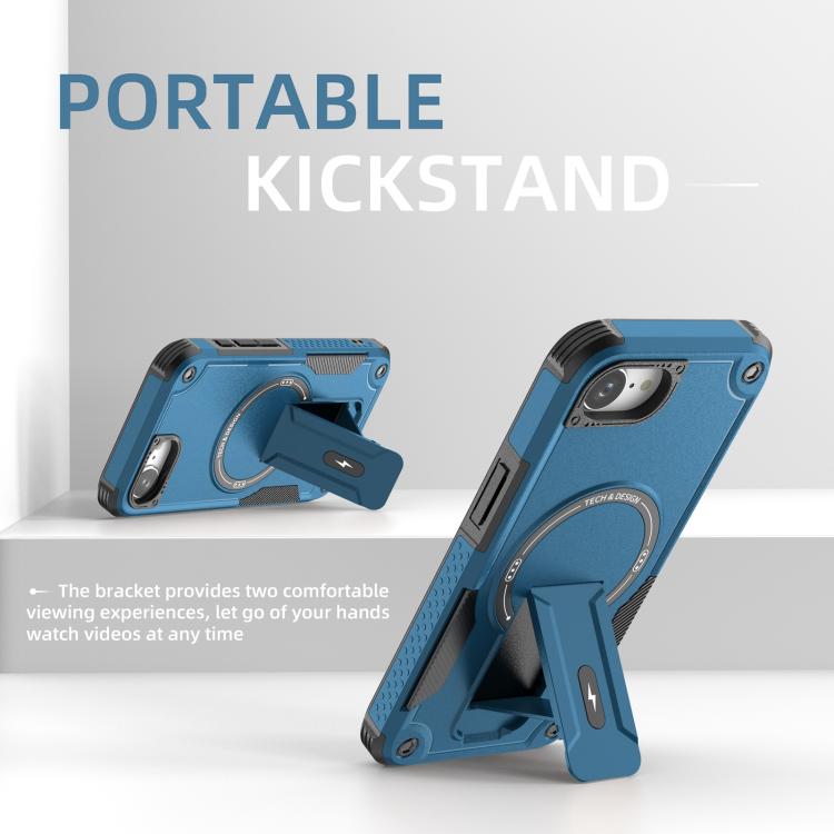 For iPhone 16e Armor Magsafe Holder PC Hybrid TPU Phone Case(Dark Blue) - iPhone 16e Cases by PMC TechLife | Online Shopping South Africa | PMC TechLife | Buy Now Pay Later Mobicred