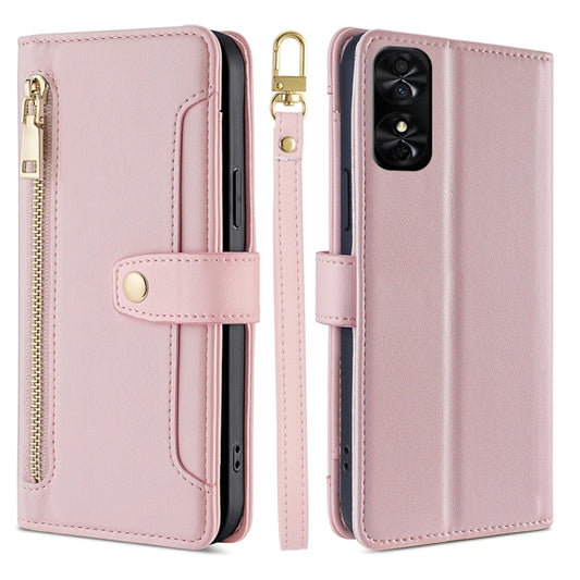 For TCL 50 SE 4G Sheep Texture Cross-body Zipper Wallet Leather Phone Case(Pink) - More Brand by PMC Jewellery | Online Shopping South Africa | PMC Jewellery | Buy Now Pay Later Mobicred