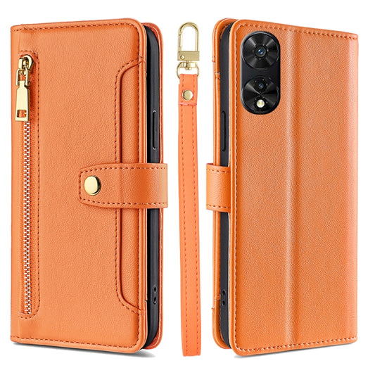 For TCL 505 4G Sheep Texture Cross-body Zipper Wallet Leather Phone Case(Orange) - More Brand by PMC Jewellery | Online Shopping South Africa | PMC Jewellery | Buy Now Pay Later Mobicred